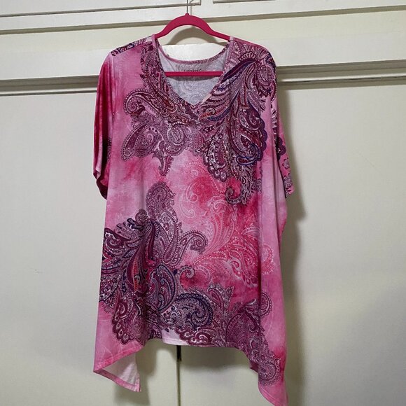 Catherines multi colors of pink tunic w/short sleeves, paisley design, size 3X - Picture 1 of 10